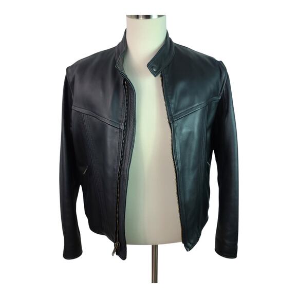 US Made Co Black Leather with Zip Out Quilted Liner Vintage Jacket Coat MOTO M L - Picture 5 of 7